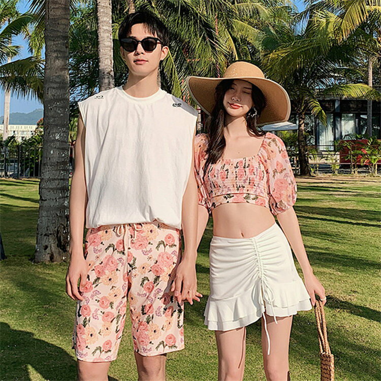 페어 수영복 페어룩 커플 수영복 체형 커버 수영복 여성 남성 성인 엄마 수영복 꽃무늬 남성 수영복 남성용 비치 팬츠 서핑 팬츠 미즈기 남녀 온천 허니문 밀월 해외 여행 신혼 여행 여름 노출 겸손 착취