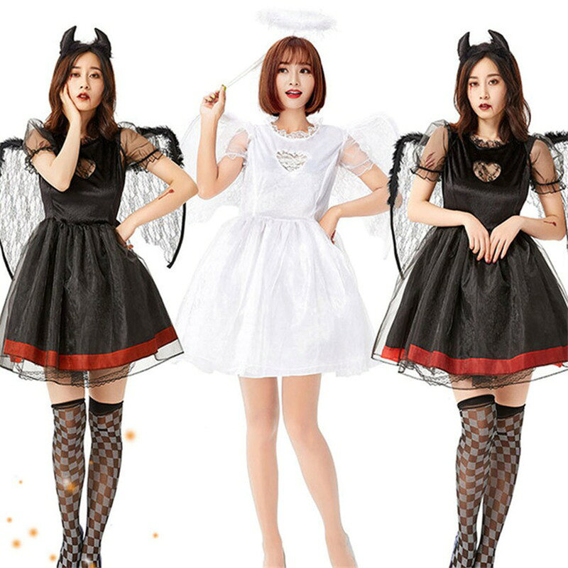 깃털 첨부 할로윈 코스프레 가장 천사 소악마 마녀 마법사 악마 무녀 여성 의상 원피스 의상 어른용 코스프레 의상 추천 무대 연출복 문화제 연회 여흥 의상 세련된 해외 이벤트 Halloween