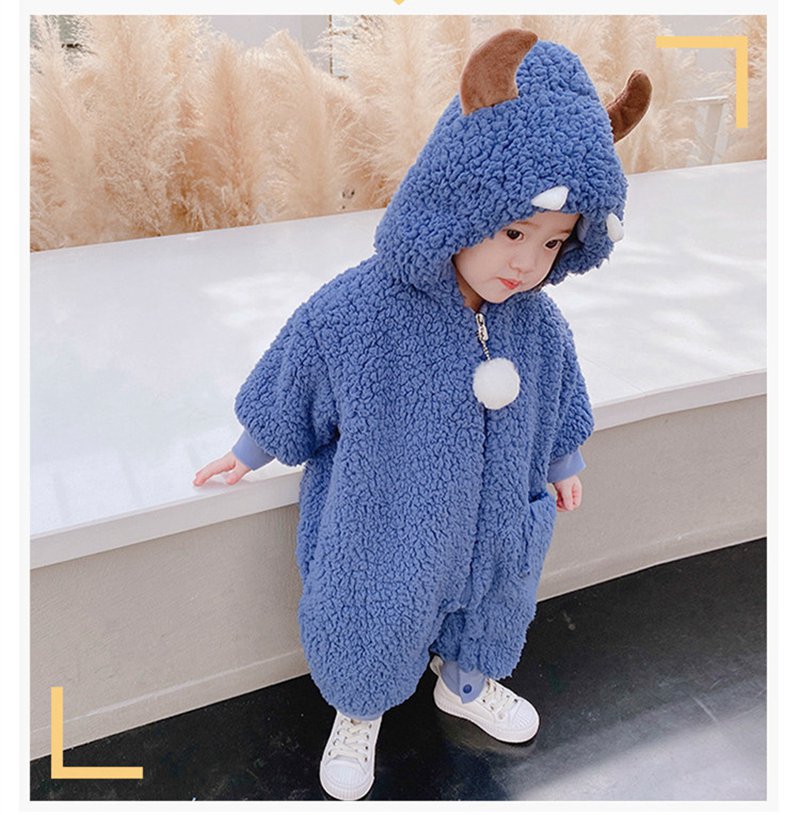 ベビー ロンパース 怪獣 雪遊び 子供服 寝袋 子供 カバーオール 耳フード付き 赤ちゃん キッズ ジップアップ オールインワン アウター 女の子 軽量 新生児 韓国風 可愛い 防寒着 普段着 秋冬 長袖 暖かい 着ぐるみ 裏起毛 ベビー服 66/73/80/90/100 部屋着 新生児服