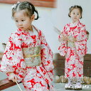 桜 レッド 浴衣 ゆかた 子供 yukata 子ども 女の子 キッズ 簡単着付け 作り帯 セット 浴衣セット 和柄 レトロ 洗える 夏祭り 夕涼み会 花火 お祭...