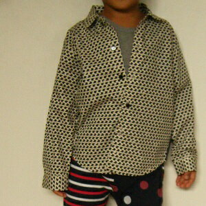 異素材MIXハット柄長袖シャツ《100 110 120 130cm》【日本製】おしゃれ泥棒 ジェントルマンの帽子柄 ニ..