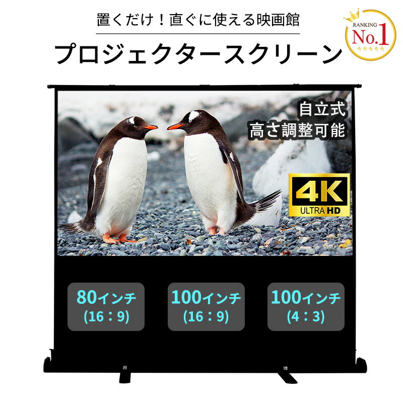 プロジェクタースクリーン 100インチ 4:3 吊り下げ式 天井 壁掛け ホームシアター スロー巻き上げ式 [100-PRS017]