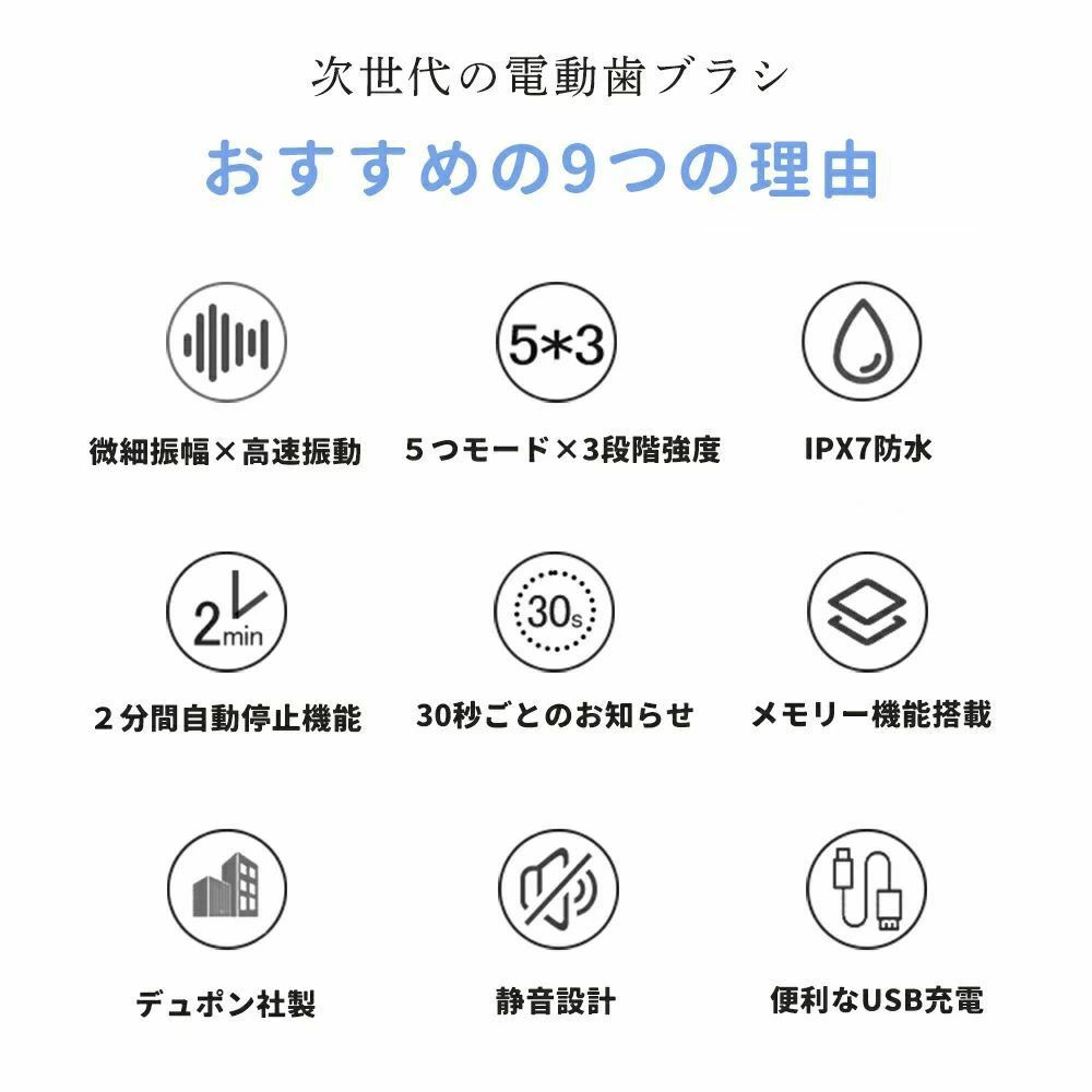 はみがき 静音設計 電動ハブ 送料無料 歯磨き 歯垢除去 家族 5本ブラシヘッド デン...