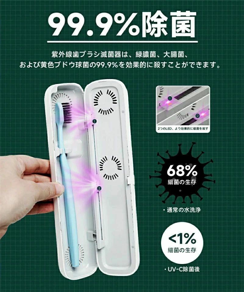 静音 出張＆旅行携帯 自動電源オフ 充電式 持ち運び 乾燥 歯ブラシ収納ホルダー 携...