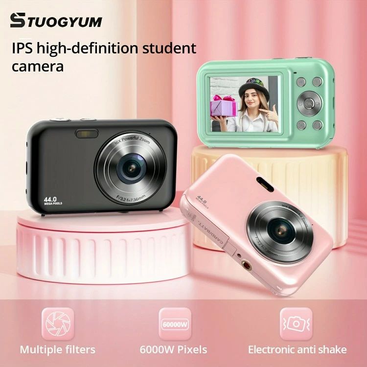 6Xズーム付きVloggingカメラ2.4インチスクリーンミニカメラ 初心者 学 子供カメラ 16Xデジタルズーム 44MP 1080P 学生高精細デジ