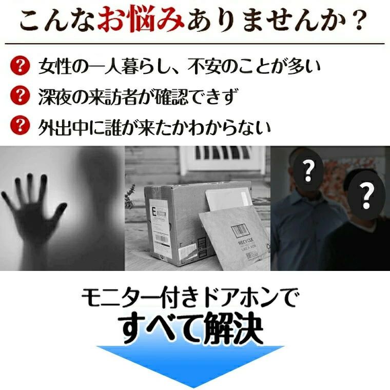 モニター 4.3インチ WIFI不要 録画機能 チャイム カメラ付き ドアホン 工事不要 ワ...