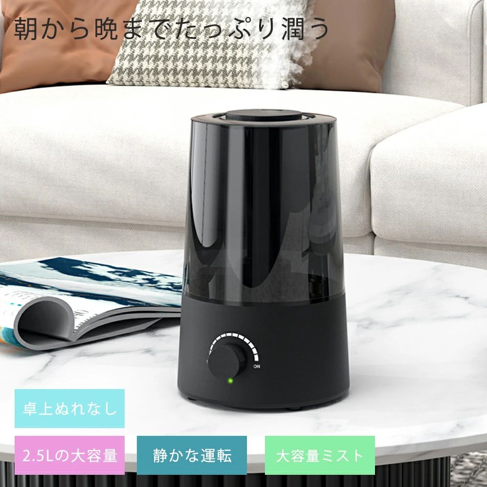 送料無料 2.5L 空焚き防止 軽量 省エネ 子供部屋 寝室 乾燥 保湿 強力加湿 節電 上から給水 上部給水 超音波式 大容量 おしゃれ