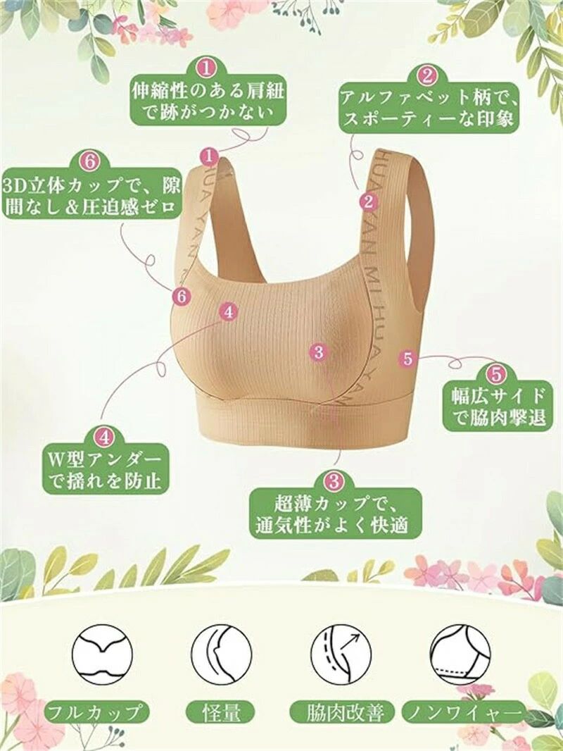 着痩せ 肌を自由に呼吸させ 伸縮性 ノンワイヤーブラ 無縫製 シームレスブラ 締付け感なし ヨガブラ 大きいサイズ 通気性 ブラジ kansaisakabashop-10049796 関西酒場ショップ サンプル画像3