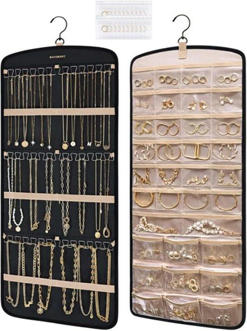 Accessories Supplies - ネックレス収納 ピアス 両面 ブレスレット リング 壁掛けオーガナイザー イヤリング用 ネックレス PVCリンク フェルト製 大容量