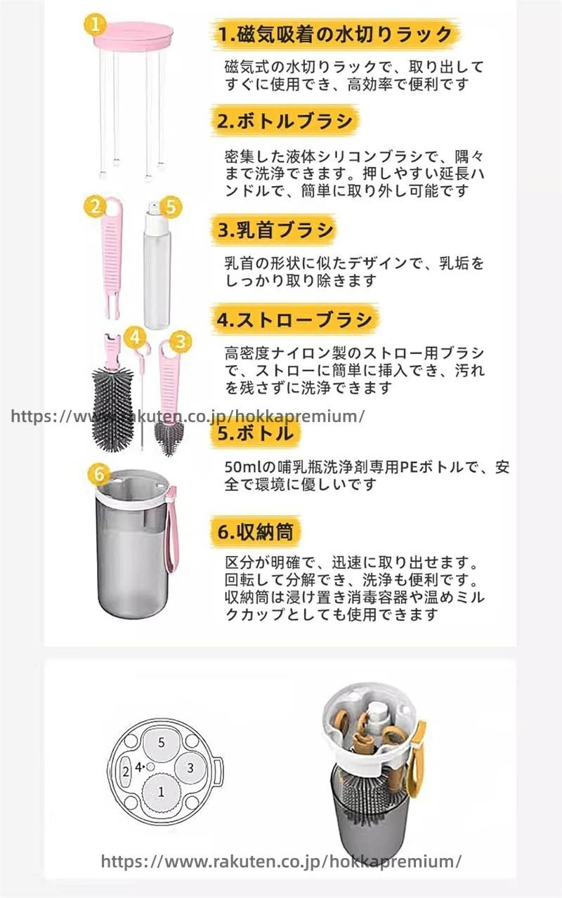 ストローブラシ 哺乳瓶洗剤 乾燥ラック 消毒 便利な収納 クリーニングセット トラ...