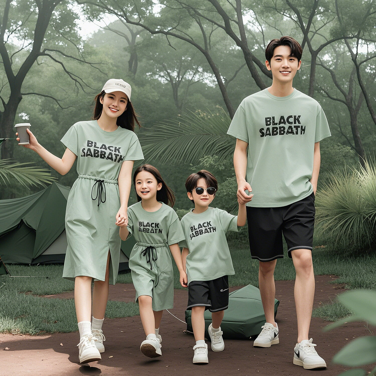 グリーンワンピース 親子 ペアルック Tシャツ 半袖 キッズ 親子コーデ 夏服 パパ 男の子 ママと娘 ワンピース おそろい プレゼン 母の日 父の日 こどもの日 ベビー服 ハーフパンツ 赤ちゃん 家族お揃い 子供服 カップル 姉妹 海 ビーチ 旅行 夏休み 運動会 家族写真