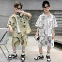 パンツセット 男の子 キッズ 柄シャツ ショートパンツ 半袖 夏服 韓国子供服 セットアップ ダンスウェア ヒップホップ ゆったり 夏 2点セット リネン ハー...