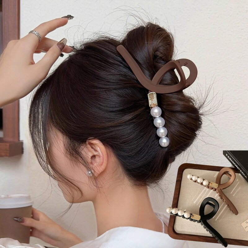 バンスクリップ 2個セット ヘアクリップ ヘアアクセサリー 髪どめ ヘアアレンジ 大粒パール しっかりまとめ髪 簡単 バレッタ ハーフアップ 大きい 大きめ 韓...