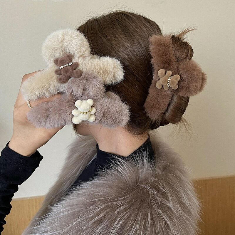 バンスクリップ ヘアクリップ フェイクファー ヘアアクセサリー 髪どめ ヘアアレンジ ふわふわ しっかりまとめ髪 バレッタ ハーフアップ 大きめ 韓国風 ベージ...