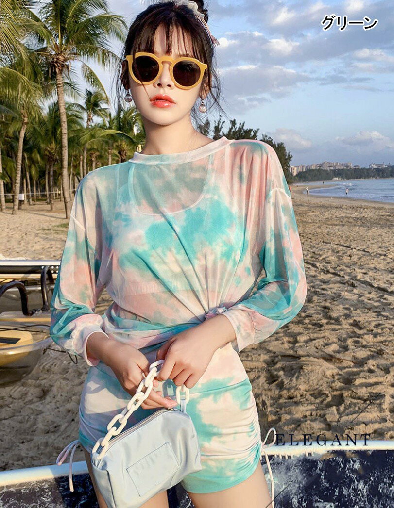 タンキニ水着 3点セット レディース 体型カバー 大人 ジュニア 女の子 スポーツ セパレート ラッシュガード 速乾素材 みずぎ ビキニ ショートパンツ UVカット 韓国 露出控えめ 安全パンツ パット付き 10代 20代 30代 海辺 旅行 リゾートビーチ 温泉 プール