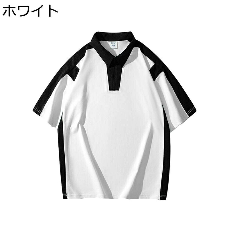 半袖ポロシャツ 切り替え 綿100% 襟付き メンズ ゴルフウェア ジップアップ 綿tシャツ 折襟 ファスナー仕様 ハーフジップ 夏着 通気性 速乾性 ファッション アメカジ ストリート系 通学 コーディネート 普段使い