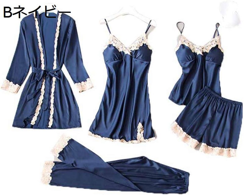 　　　 ◆◇◆人気の秘密◆◇◆ サイズ：M、L、XL（商品の説明で詳細サイズ表をご参照ください。） ガウン、キャミワンピース、キャミソール、ショートパンツ、長ズボンの5点セットのルームウェア。 シルクのような光沢となめらかさがあり、抜群な通気性と吸湿性もあり、柔らかさとひんやりの感じも備え、快適な肌触りを差し上げます。 ふんわりソフトな肌触りと軽い着心地で、お肌への負担も少なく、アトピーや乾燥肌など、肌が敏感な人にもオススメです。 ゆったりとした着心地の良いルームウェア。締め付けないゆるいスタイルのキャミソール、ボトムスで快適にリラックスできます。体が冷えるのを防ぐカーディガンが付属しているので、季節や時間を問わず長い間使うことができます。家の中でも可愛くいたいという女性の願いを叶えます。リゾート感のあるデザインで、旅行にもおすすめ。 　　　◆◇◆注意事項◆◇◆ご覧のモニターの環境、撮影環境により実物と色味が異なって見える場合がございます。湿った状態で他のものと擦り合わせると色が移る恐れがあります。濃色品の洗濯時は、白色、淡色と分けて洗ってください。説明 レディース パジャマ ルームウェア ルームワンピース ネグリジェ 5点セット キャミソール キャミワンピース ショーパン 長ズボン ガウン フェミニン セクシー 大人 シルク風 滑らか 光沢 花柄レース