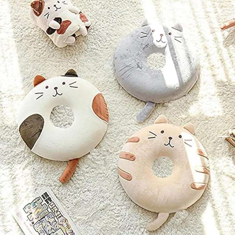 クッション 座布団 円座クッション ドーナツ型 腰当 猫 ねこちゃん ミミとしっぽが可愛い顔型! シートクッション チェアパッド 椅子用 丸 かわいい 可愛い モチフワ 腰対策 痔にも 抱き枕 ドーナツ枕 [2]