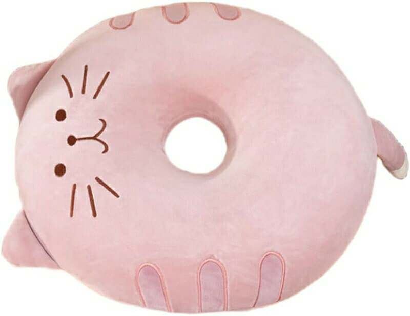 クッション 座布団 円座クッション ドーナツ型 腰当 猫 ねこちゃん ミミとしっぽが可愛い顔型! シートクッション チェアパッド 椅子用 丸 かわいい 可愛い モチフワ 腰対策 痔にも 抱き枕 ドーナツ枕 [3]