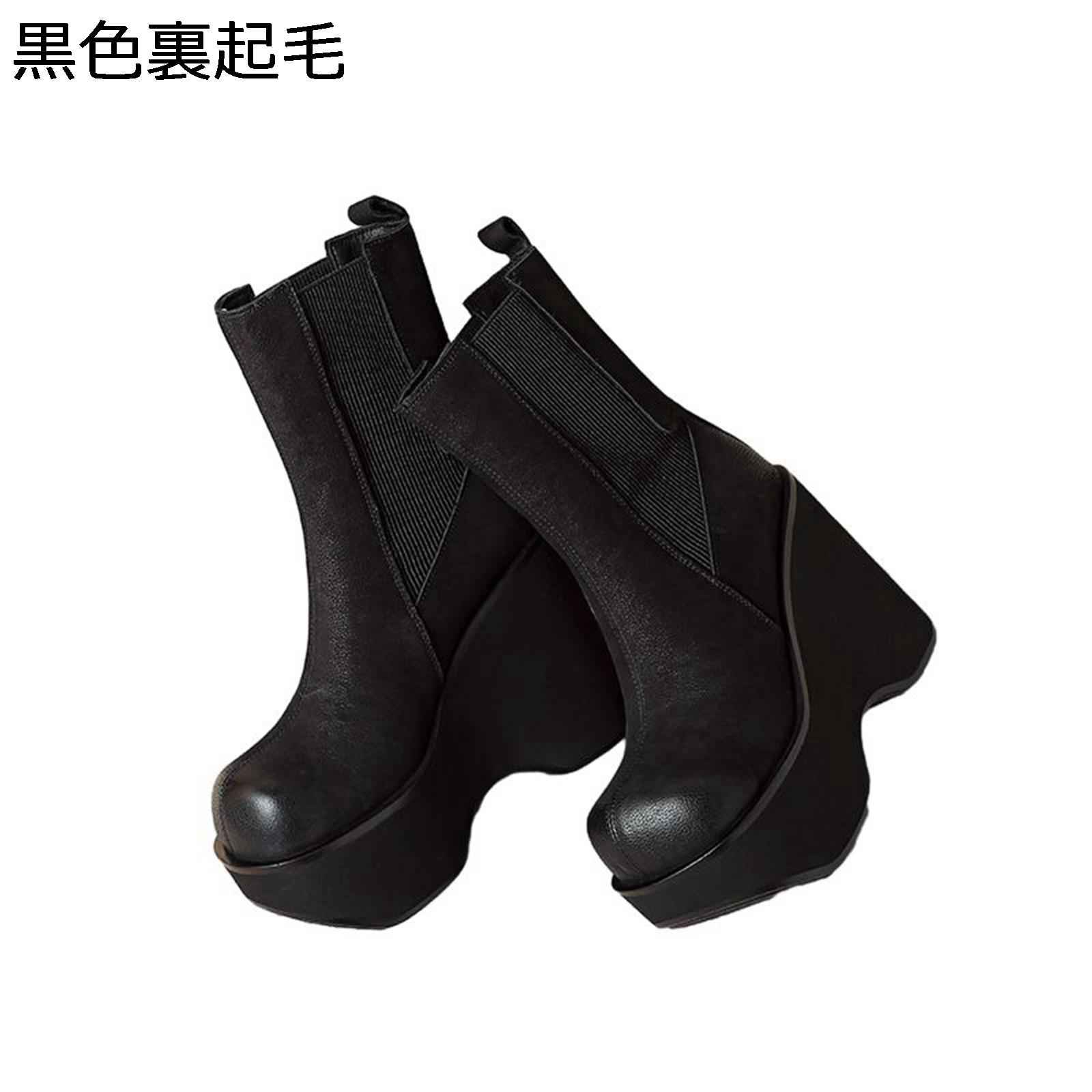 12cm ショートブーツ おでこシューズ サイドゴア 焦がし プラットフォーム 前厚 レディース アンクルブーツ ミドルカット 袴用ブーツ シンプル 秋用 柔らか 防水 防滑 カジュアル オフィス 通勤通学