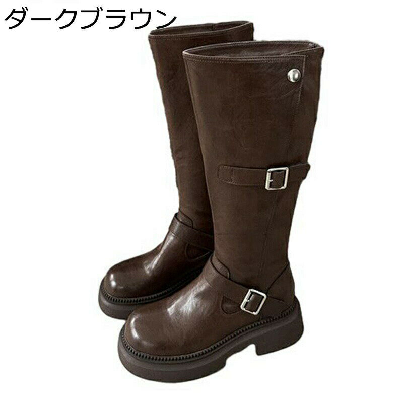 ジョッキーブーツ バックル レディース ブーツ ロングブーツ 長靴 痩せ効果 美脚 長ブーツ おしゃれ ウエスタンブーツ ラウンドトゥ 可愛い 美脚 秋冬 ヴィンテージ アンチーク クッション性 軽量