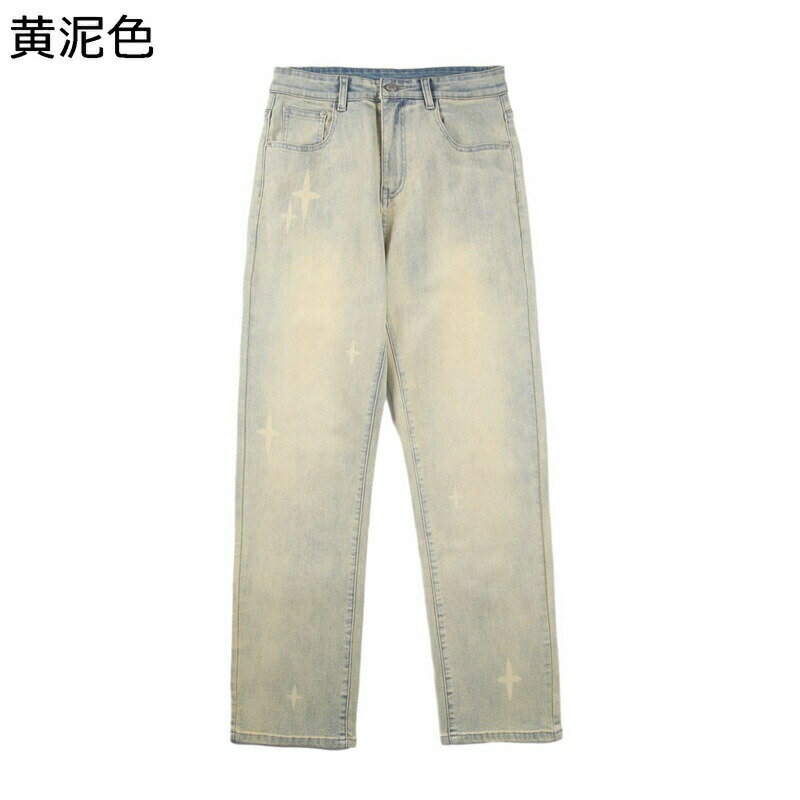 Outdoor - Gパン メンズ 星柄 ジーンズ デニムパンツ 春秋 下着 チノパンツ グラデーション 薄色 レトロ 体型カバー お洒落 かっこいい 男女兼用 ポケット アウトドア 学生 スリム 脚長