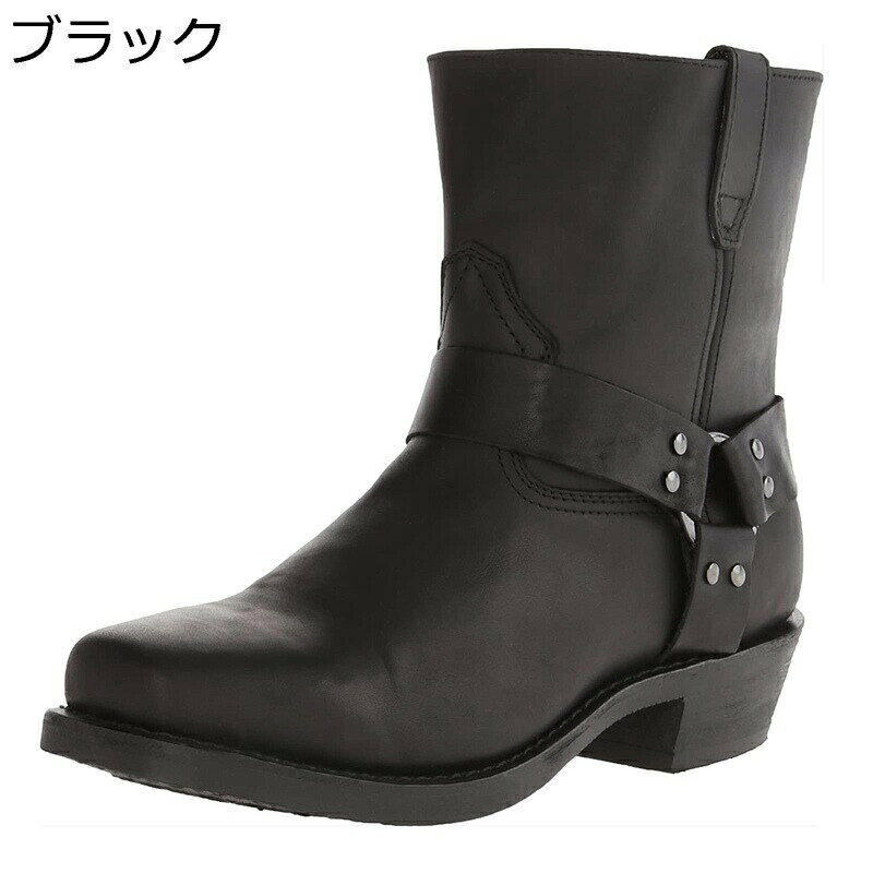 ショートブーツ バイクブーツ メンズ 本革 サイドジップ スクエアトゥ バックル付き 男女兼用 秋冬春 ハイカット おしゃれ 短靴 暖かい 防寒 防滑 ベーシック トラベル 旅行用 デイリー 大きいサイズ