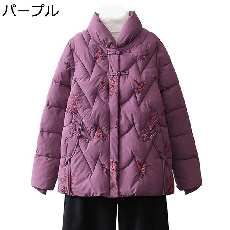 コットンジャケット ママジャケット レディース 中綿 刺繍 花柄 中綿入れ ショートコート お年寄り 老人 中年 立ち襟 婦人服 シニア ウィンタージャケット 長袖 綿服 柔軟 女性用 秋冬用 kansyamarket-10023936 感謝マーケット サンプル画像3