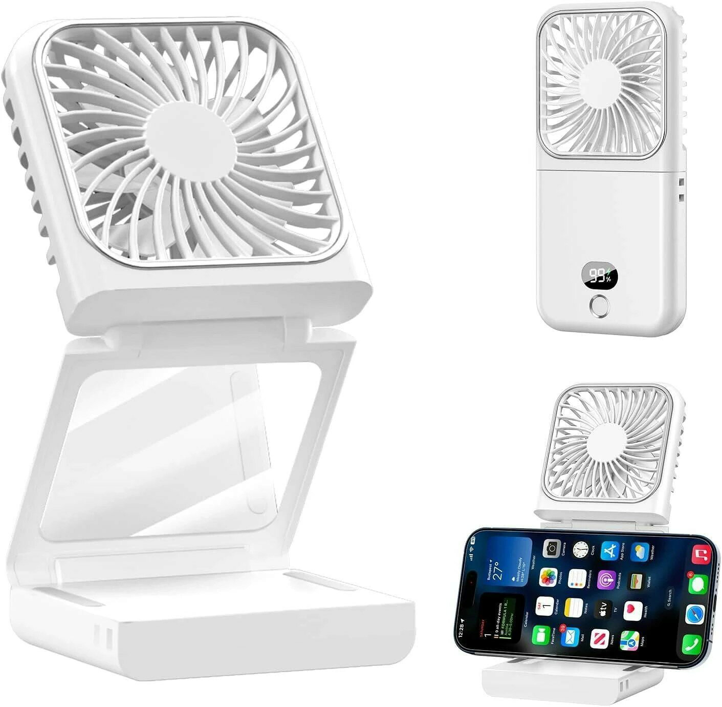 ハンディファン 首掛け LED付き&6Way 扇風機 ハンディ 【2025革新・手鏡＆二つ折り＆3000mAH】 5段階 T..