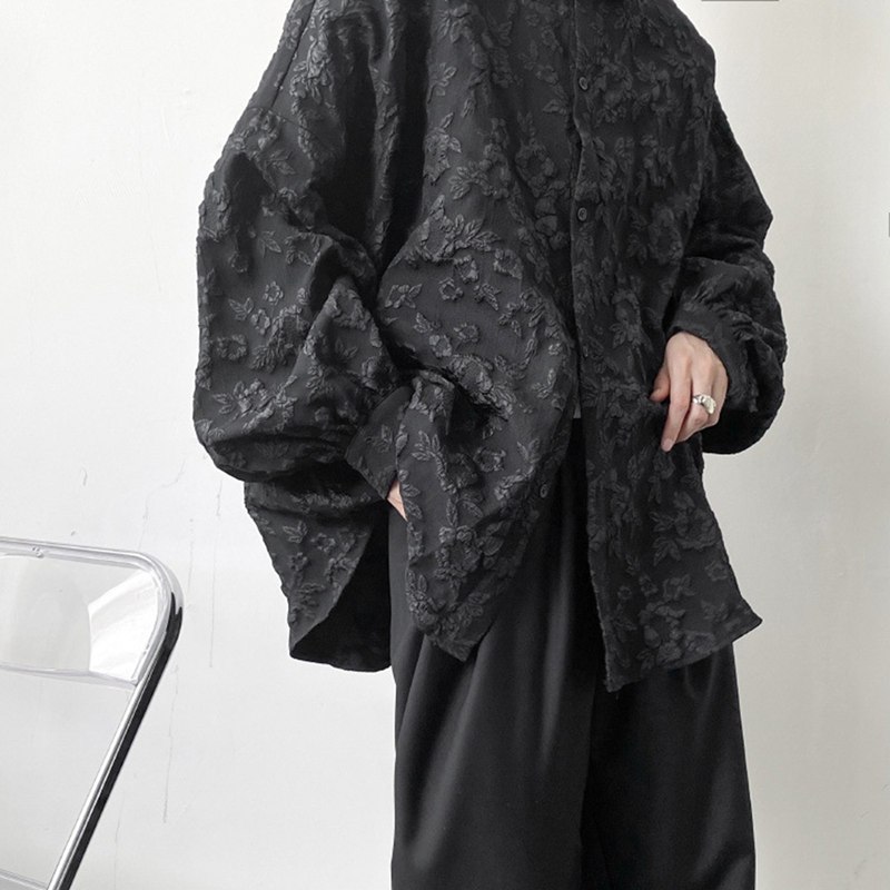 カジュアルシャツ メンズ ジャカード織 シャツジャケット ボタンダウン シワ ロン...