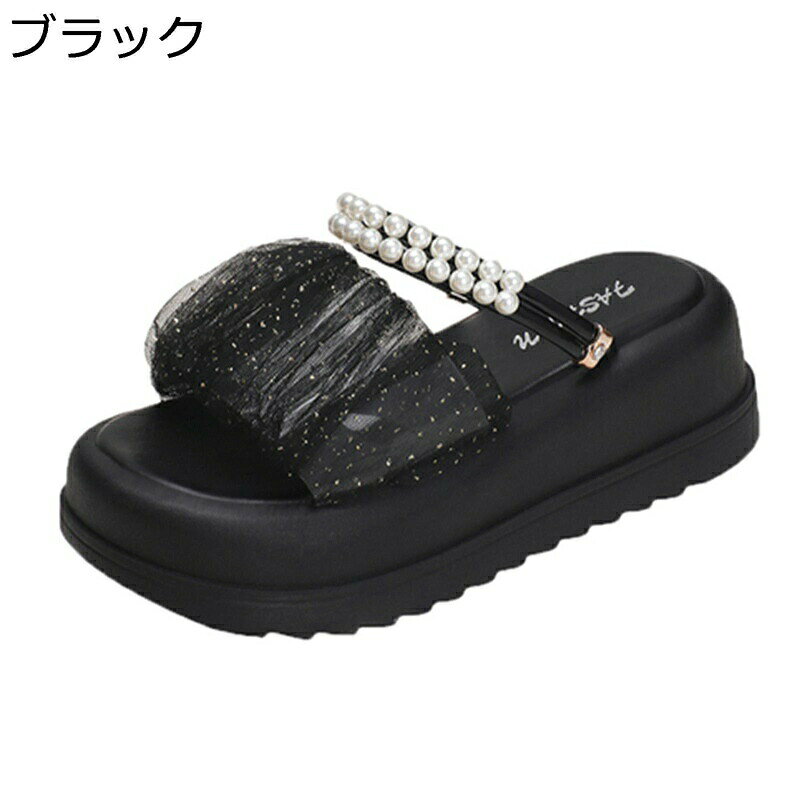 厚底 ミュール サンダル レディース 2way スリッパ プラットフォーム パールストライプ 可愛い フェミニン グリッター クッション性 ファションサンダル 軽量 通気 柔らかい 楽チン 身長アップ 美脚
