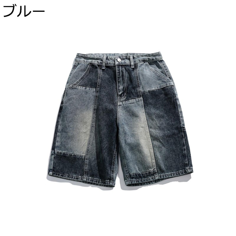 デニムパンツ ショートパンツ Gパン メンズ 短パン 春夏 パッチワーク ミディアム...