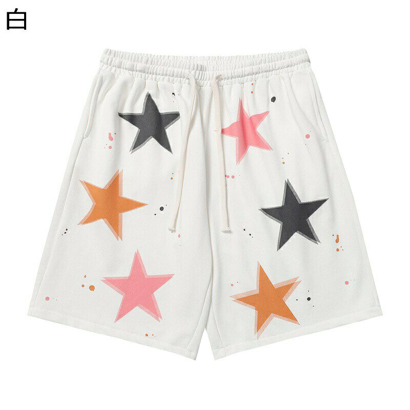 ハーフパンツ ゴムウエスト 星柄 両側ポッケト 調整紐 メンズ 短パン レディース ...