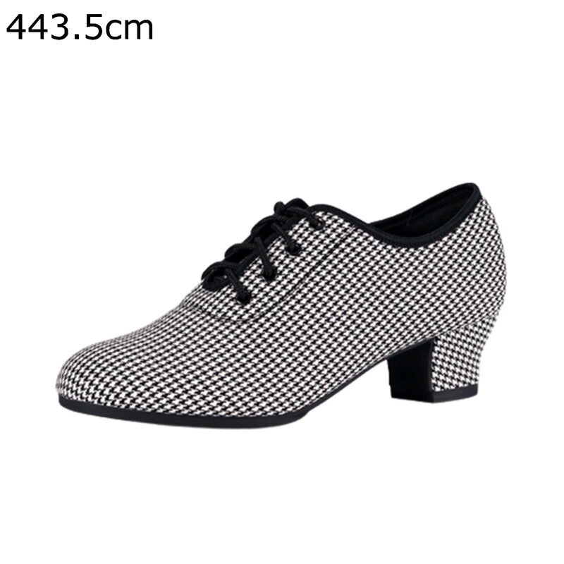 Ballet Shoes - 社交ダンスシューズ チェック柄 ローヒール3.5cm ダンス シューズ レディース メンズ レースアップ 紐付き 通気性 履きやすい 柔らか むれない パーティー用シューズ 練習用 イベント ブラック ホワイト