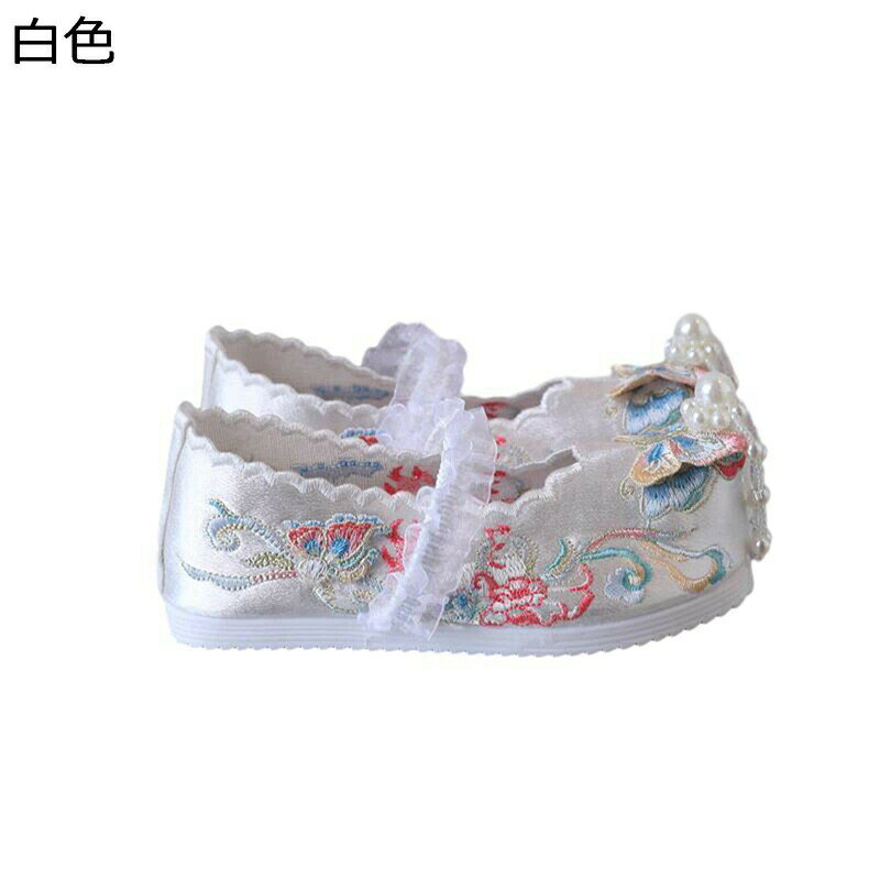 チャイナスタイル フォーマルシューズ 女の子 キッズ靴 中華風 フリル 蝶 刺繍 ドレスシューズ 七五三 防滑 軽量 パール 浅め口 フラット 春夏 チャイナ風トゥ 誕生日 結婚式 発表会 パーティー