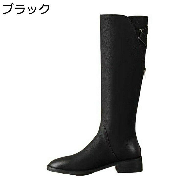 其它 - ブーツ レディース ニーハイブーツ ロング丈 バックジップ ラウンドトゥ ローヒール チャンキーヒール ヒール：4CM 長ブーツ カジュアル 着脱簡単 秋冬 ファンション 純粋 通学通学 無地
