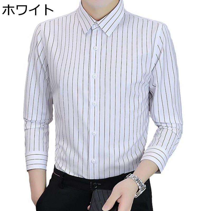 メンズシャツ ワイシャツ ストライプシャツ ビジネス カジュアル 薄ボア 厚手 長袖 防寒 保温 細身 着心地が良い おしゃれ ?量 ラペル 胸ポケット 大きいサイズ 男性用 通勤 通学