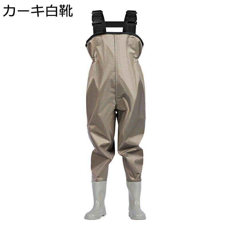 　　　 ◆◇◆人気の秘密◆◇◆ 【耐久性】PVCの生地で作られて、優れた防水性と耐久性があり、釣りに欠かせないウェーダーです。また、お手入れも簡単で、泥がついても洗い流せば綺麗に落ちます。農作業、漁産業、水作業、除雪作業、災害時も広くご利用いただけます。 【チェストハイ型】ウェーダーですので、腰程度までの水深に対応が必要な状況や、フロートチューブを使う際に活躍します。足から胸までを覆う胴長靴ですので、履くだけで体が濡れるの防ぐ事ができます。長時間の着用でも疲労が少なく着心地も良い事が特徴です。 【ソール/靴底】ラジアルソールを採用しており、バス釣りや防波堤には最適です。 また、川底の危険を軽減出来るよう、 靴裏は厚底になっており踏みつけ怪我の防止になります。 【耐水処理】ブーツとズボンは縫い合わせるのではなく、一体化でつくられており、水漏れはしません。通気性もよいこの胴長ウェーダーをはき、渓流に入っても体を乾燥的に保ちます。【幅広く適用】防水性に優れ、水遊び、水上釣り、小川釣り、水作業、野外作業、洗 車、田植え、農作業、漁産業など、様々なシーンと季節に活躍できます。家で庭仕事・掃除する時これも役に 立ちます。スポーツシューズのサイズどおりに選択することをお勧めします. 【脱着簡易のベルト設計】ブーツは「キックオフ」加工して、脱ぐ時にかかと部分に足をかけて脱ぎやすいです。また、Hハーネス付きのショルダーベルトは長さ調節可能で、さらに脱着簡易になります。 　　　◆◇◆注意事項◆◇◆ご覧のモニターの環境、撮影環境により実物と色味が異なって見える場合がございます。湿った状態で他のものと擦り合わせると色が移る恐れがあります。濃色品の洗濯時は、白色、淡色と分けて洗ってください。説明 ■【様々なシーンにおすすめです！】 ?環境にやさしいPVCを外層材料に采用して、高級な質感を配合して、格好いい。 ?高い耐水性のほか、油汚れや酸・アルカリにも強いです。防寒性があり、快適に着用いただけます。 ?ブーツとズボンは縫い合わせるのではなく、一体化でつくられており、水漏れはしません。通気性もよいこの胴長ウェーダーをはき、渓流に入っても体を乾燥的に保ちます。 ?海・川・山・湖などのあらゆるフィールドで活躍する「ウェーダー」水中に入り水に濡れるのを防止します。釣りの場面のみならず、潮干狩りや田んぼなどの農作業などでも使用されています。 ■【使用注意事項】 1.商品到着時、素材特有の匂いがある場合がございます。その場合は、風通りの良い場所1〜2日置いて頂ければ匂いは無くなります。 2.ウェーダーはあくまでも濡れるのを防ぐための防水具です。 転倒などで内部に水が侵入する事でとても危険な事態にならないようにライフジャケットを必ず着用しましょう。 ■【お手入れ方法】 1. 使用後はブラシをかけずに水で洗い流すだけできれいになります。強い日光にさらさないで陰干ししてください。 2. PVCの材質なので、体にぴったりすることができなく、もしぴったりすると、しゃがみや屈曲などができない恐れがあります。
