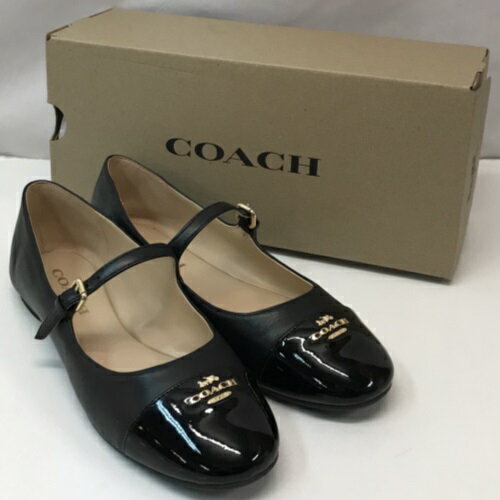 COACH リボン付きフラットシューズ サイズ5.5ベージュ/ブラック COACH リボン付きフラットシューズ サイズ5.5ベージュ/ブラック