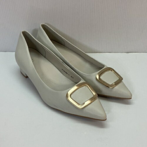 RANDA ランダ PP10570N1 ゴールドパーツ フラットパンプス フラットシューズ ポインテッドトゥ 25.5CM レディース アイボリー／レディース・パンプス【中古】[☆3]