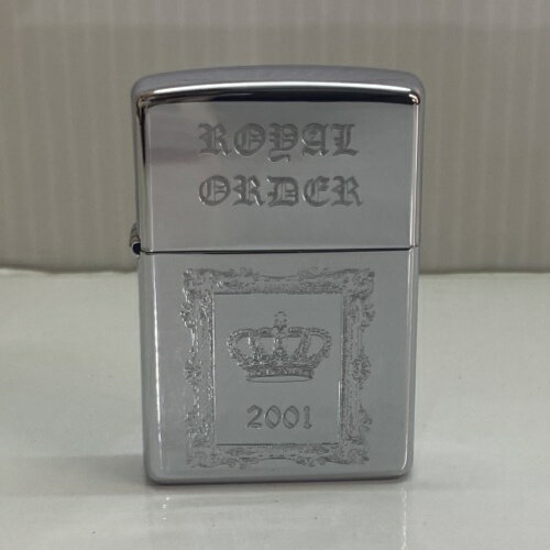 Justin Davis ジャスティンデイビス ZIPPO ジッポ ROYAL ORDER ロイヤルオーダー ライター クラウン ロゴ刻印 2001 メンズ シルバー／ZIPPO【中古】[☆3]