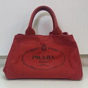 PRADA プラダ BN1877 トートバッグ ハンドバッグ カナパ キャンバス ロゴ ギャランティカード付き レディース レッド ROSSO/バッグ【中古】[...