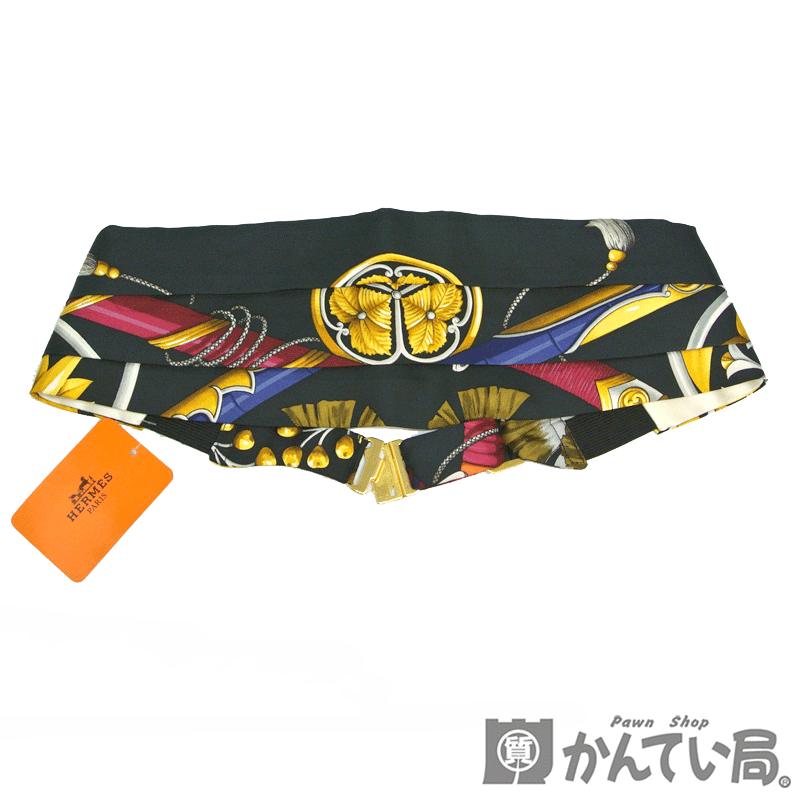 HERMES【エルメス】カマーバンド 955201HB 「DAIMYO」大名 「日出る国の皇子」フランス製 シルク100％ サイズ42 タキシード スーツ小物 紳士 和柄【未使用品】【USED-SS】【質屋かんてい局名古屋西店】