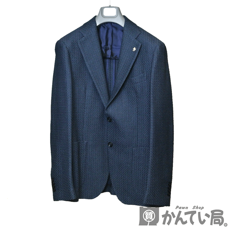 TAGLIATORE【タリアトーレ】×BRILLA【ブリッラ】BEAMS別注 ジャケット アウター 織柄 シングル 2つボタン ラペルピン 本切羽 サイドベンツ 半裏 ネイビー 表記サイズ：46/7R メンズ【中古】【USED-S】【質屋かんてい局名古屋西】のサムネイル