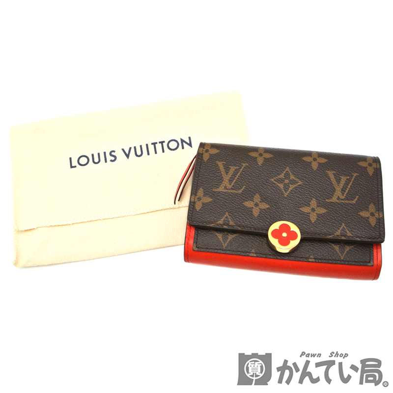 LOUIS VUITTON【ルイ・ヴィトン】ポルトフォイユ・フロール コンパクト 二つ折財布 M64587 モノグラム キャンバス コクリコ 赤 レッド ブラウン レディース【中古】USED-AB【質屋かんてい局名古屋西店】