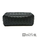 BOTTEGA VENETA 【ボッテガ・ヴェネタ】イントレチャート ラージポーチ カーフレザー ブラック 小物入れ【中古】USED-A