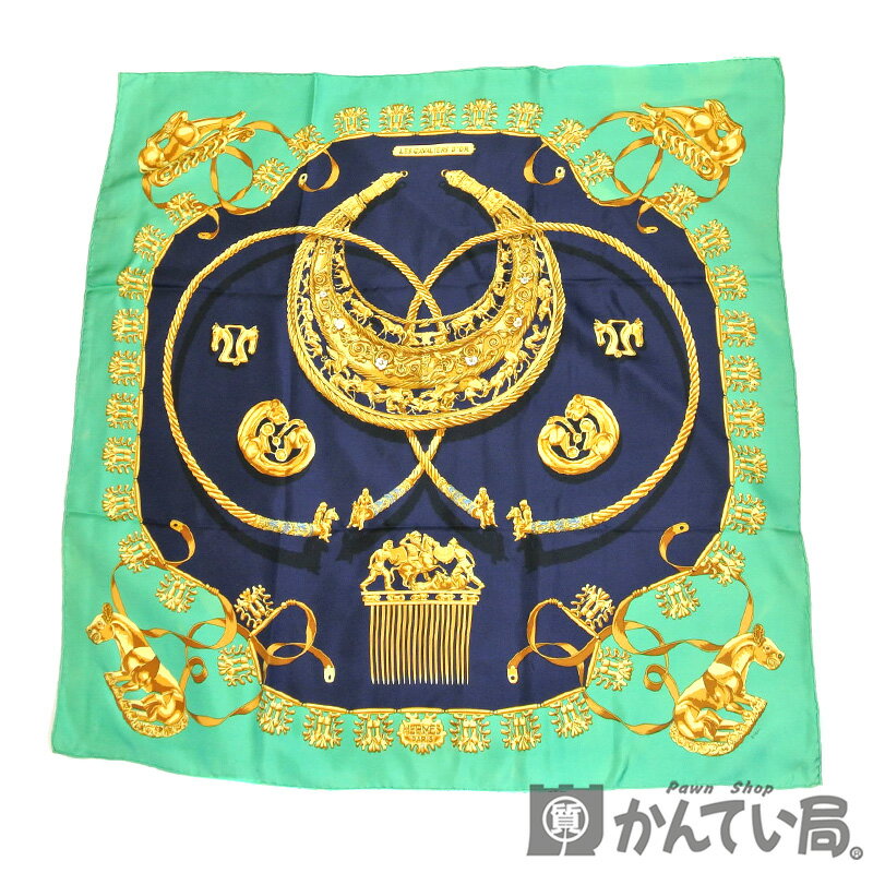 HERMES【エルメス】カレ90 LES CAVALIERS D’OR 黄金の騎士 スカーフ シルク:100%【中古】USED-B