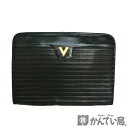 MARIO VALENTINO【マリオ ヴァレンティノ】クラッチバッグ ブラック レザー セカンドバッグ Vマーク メンズ レディース【中古】USED-AB【質屋かんてい局名古屋西店】