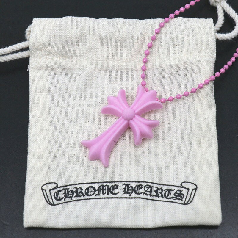 クロムハーツ【CHROMEHEARTS】【ピンク】ラバーCHクロス/ネックレス/ボールチェーン/7.4g【中古】11857-1のサムネイル