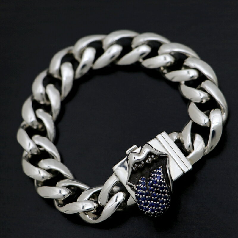 クロムハーツ【CHROMEHEARTS】【ダイヤモンド×サファイヤ】 クラシック IDブレスレット / ボックス / リップタン / 15リンク / 107.4g 【中古】BTR